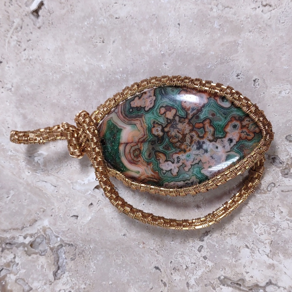 Copper Wire Wrapped Stone Pendant